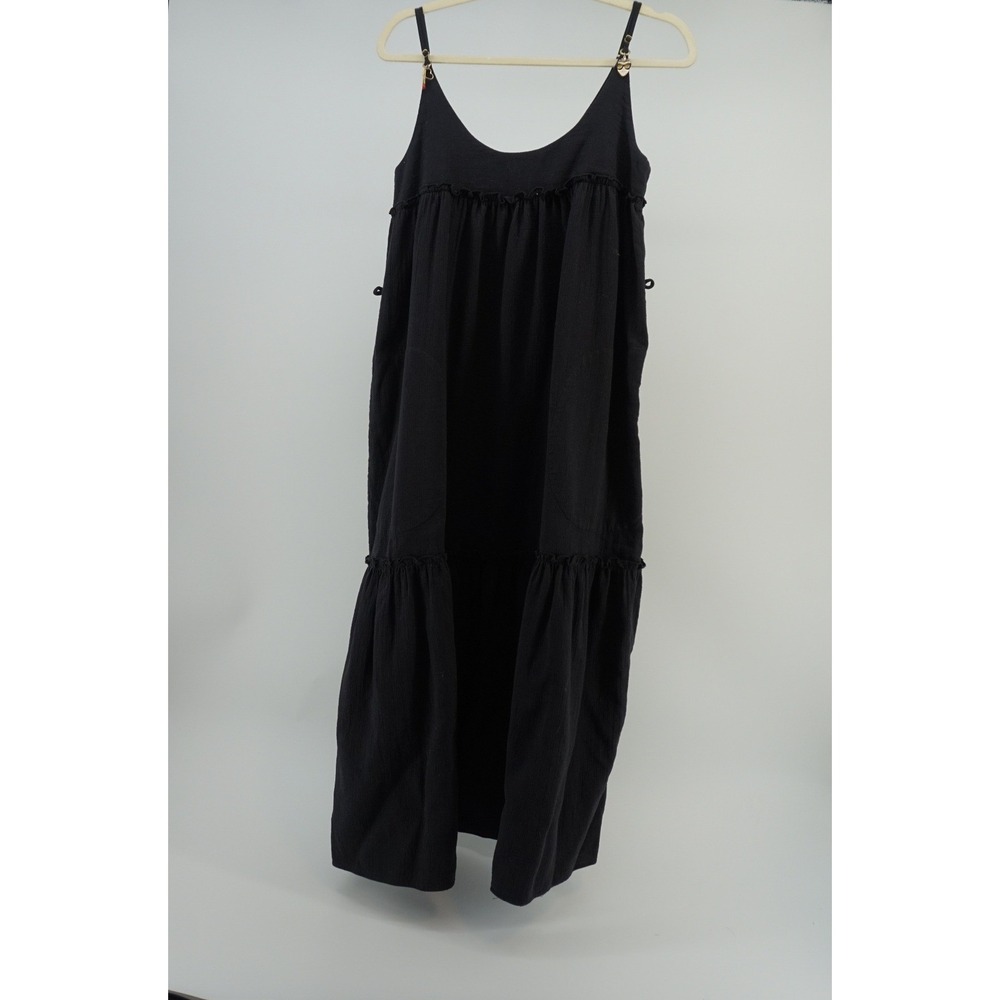 Stella McCartney Tiered black Maxi Dress Breezy Bohemian Luxury Ruffle Trim sz L